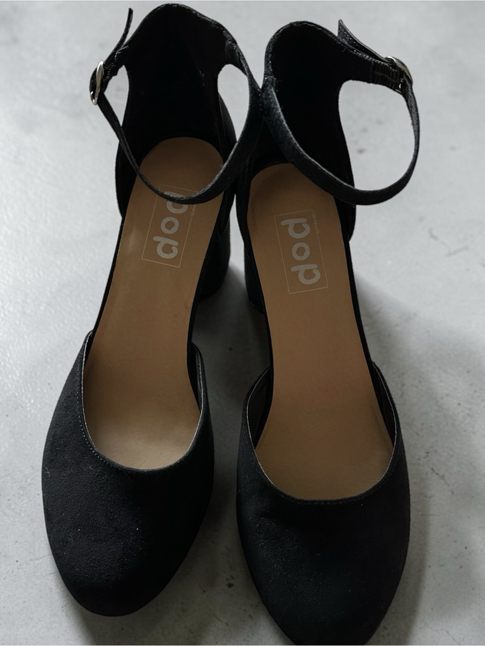 pop Black Ankle-Strap Block Heels